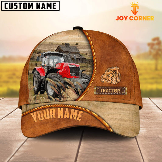 Joycorners Custom Name Red Tractor Leather Pattern Cap TT14