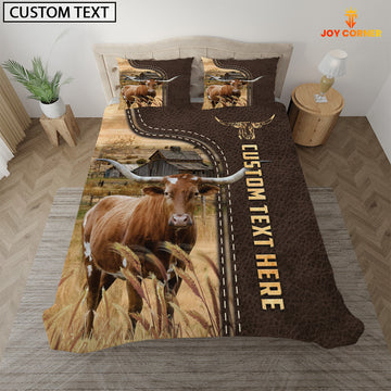 Joycorners Texas Longhorn Custom Text Leather Pattern Bedding Set