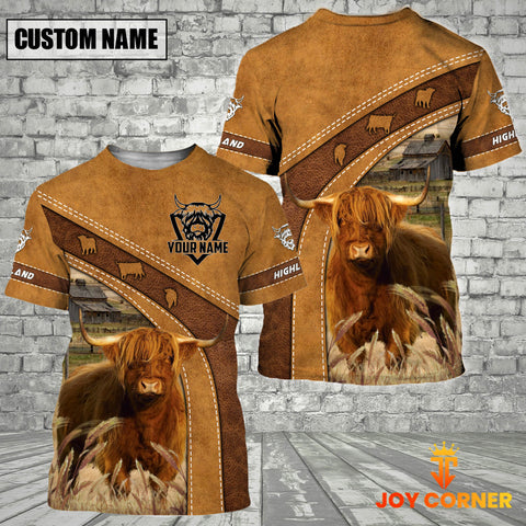 Joycorner Custom Name Highland Cattle Pattern T-Shirt