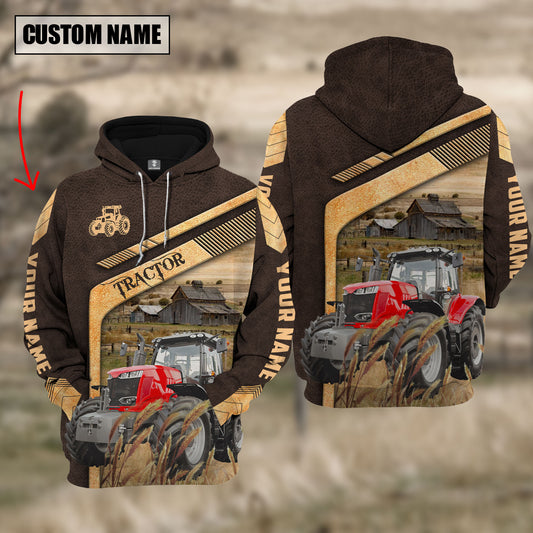 Joycorners Red Tractor On The Meadow Custom Name Hoodie