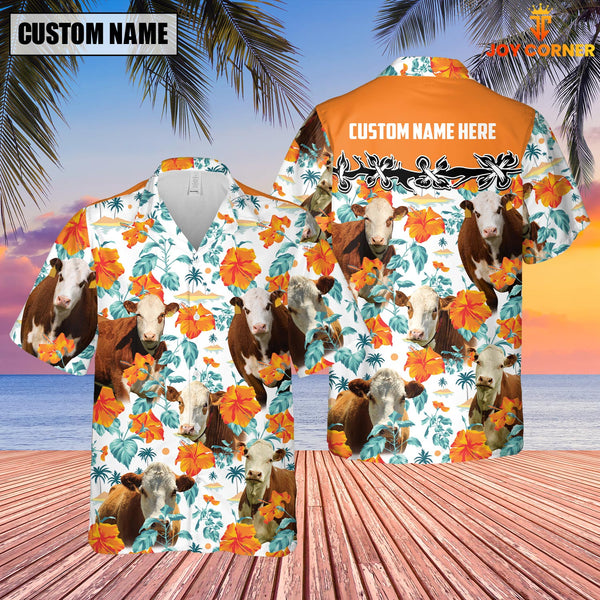 Joycorners Hereford Hibiscus Floral Custom Name 3D Hawaiian Shirt
