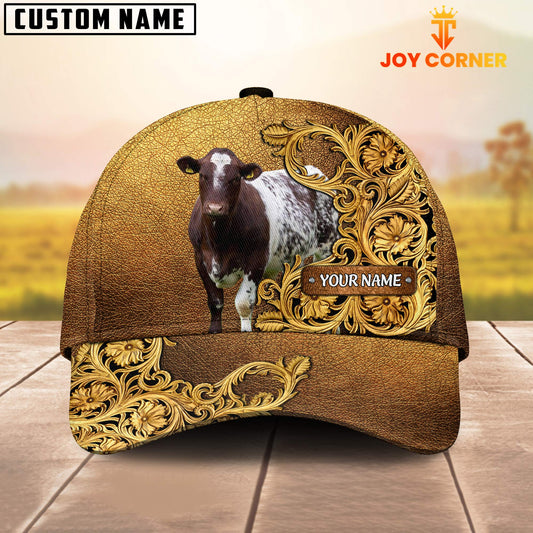 Joycorners Shorthorn Pattern Customized Name 3D Yellow Cap