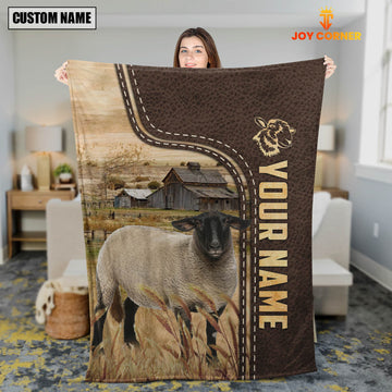 Joycorners Personalized Name Suffolk Sheep Leather Pattern Blanket