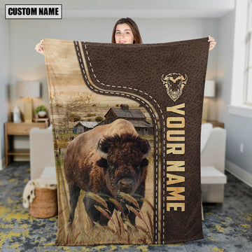 Joycorners Personalized Name Buffalo Leather Pattern Blanket