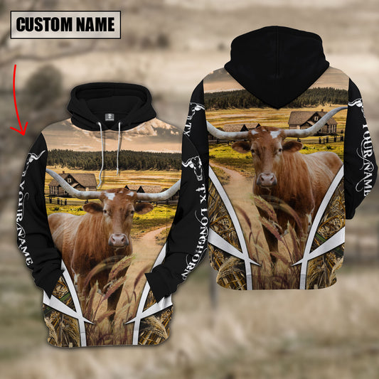 Joycorners Texas Longhorn Custom Name Wheat Farm Hoodie