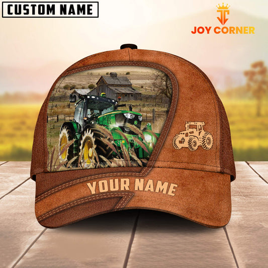 Joycorners Tractor Customized Name Brown Leather Pattern Cap