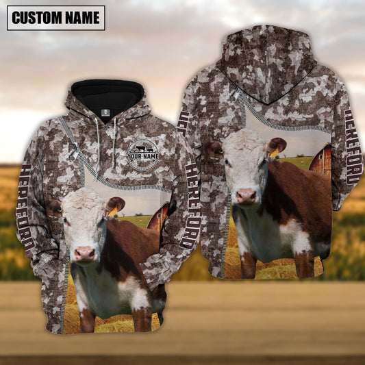 Joycorners Personalized Hereford Cattle Farm All Over Printed Hoodie