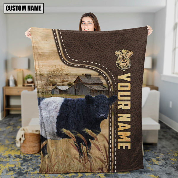 Joycorners Personalized Name Belted Galloway Leather Pattern Blanket