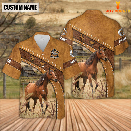 Joycorners Custom Name Horse Leather Pattern Hawaiian Shirt