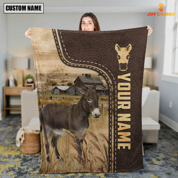 Joycorners Personalized Name Donkey Leather Pattern Blanket