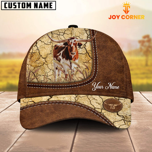 Joycorners Custom Name Texas Longhorn Leather Pattern Brown Cap