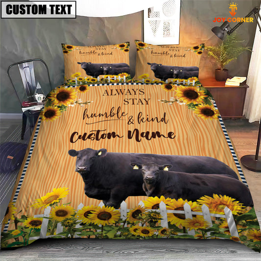 Joycorners Black Angus Stay Humble And Kind Custom Name Bedding Set