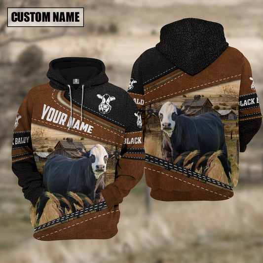 Joycorners Black Baldy Cattle Leather Pattern Farm Personalized 3D Hoodie