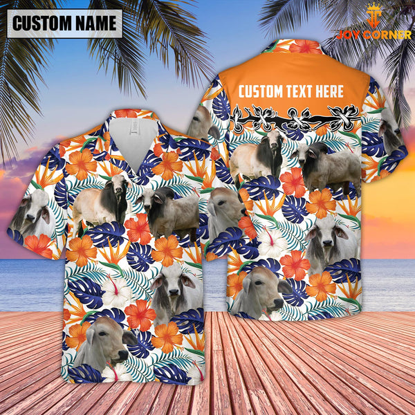 Joycorners Brahman Hibiscus Blue Floral Custom Name 3D Hawaiian Shirt