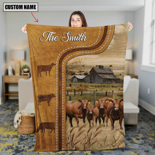Joycorners Personalized Red Angus Cattle In Field Farmhouse Blanket