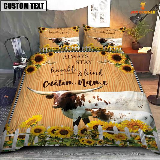 Joycorners Texas Longhorn Stay Humble And Kind Custom Name Bedding Set