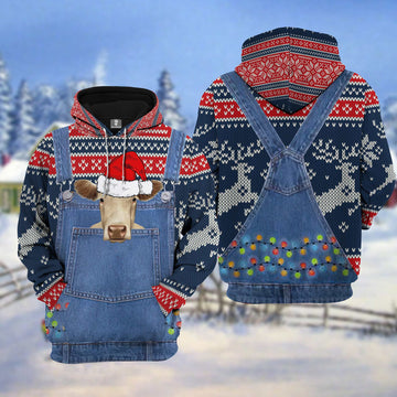 Joycorners Charolais Cattle Christmas Knitting Pattern 3D Hoodie