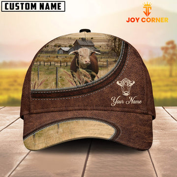 Joycorners Horn Hereford On The Farm Customized Name Leather Pattern Cap