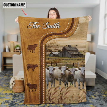 Joycorners Personalized Charolais Cattle In Field Farmhouse Blanket