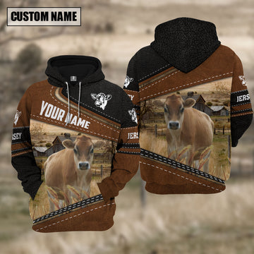 Joycorners Jersey Cattle Leather Pattern Farm Personalized 3D Hoodie