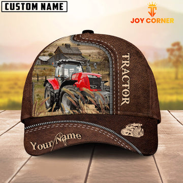 Joycorners Red Tractor Customized Name Leather Pattern Cap