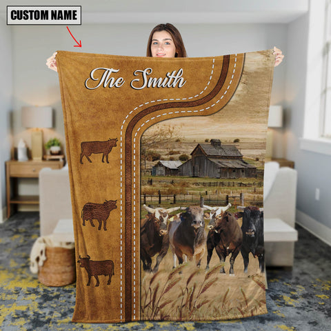 Joycorners Personalized American Bucking Bulls In Field Farmhouse Blanket