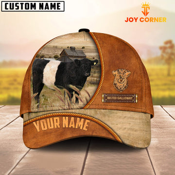 Joycorners Custom Name Belted Galloway Leather Pattern Cap TT7