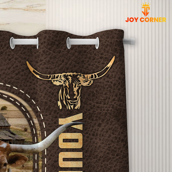 Joycorners Texas Longhorn Leather Pattern Custom Name Shower Curtain