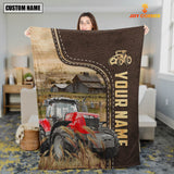 Joycorners Personalized Name Red Tractor Leather Pattern Blanket
