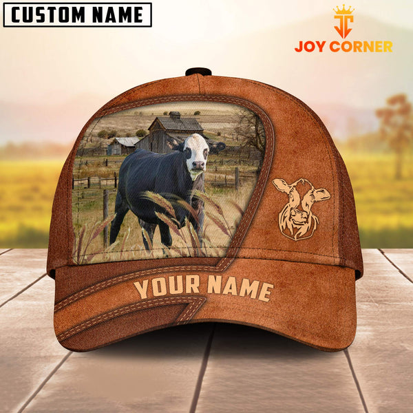 Joycorners Black Baldy Customized Name Brown Leather Pattern Cap