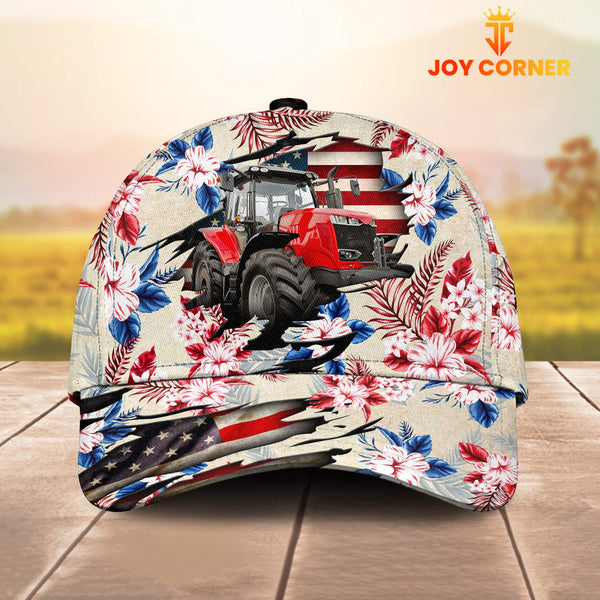 Joycorners Tractor American Flag Flowers Pattern Cap