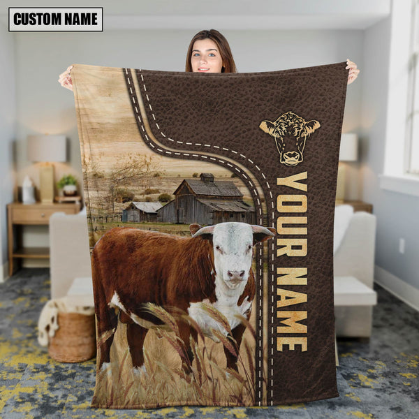 Joycorners Personalized Name Horn Hereford Leather Pattern Blanket