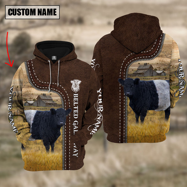 Joycorners Belted Galloway Farming Leather Pattern Personalized 3D Hoodie
