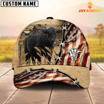 Joycorners Black Angus American Flag Custom Name Retro Cap