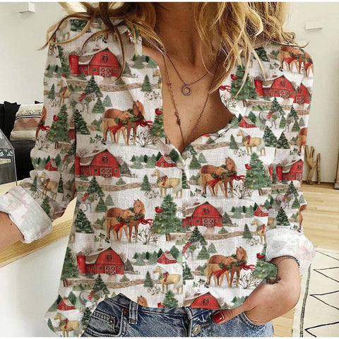 Joycorners Horse Christmas Pattern Casual Shirt TH4