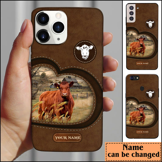Joycorners Red Angus Customized Name Leather Pattern Phone Case - Iphone