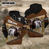 Joycorners Shorthorn Cattle Leather Pattern Farm Personalized 3D Hoodie