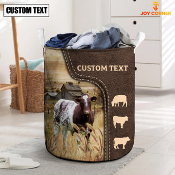 Joycorners Shorthorn Custom Name Leather Pattern Laundry Basket