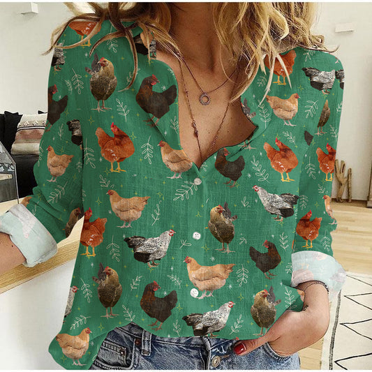 Joycorner Watercolor Chicken Floral On Light Green Casual Shirt