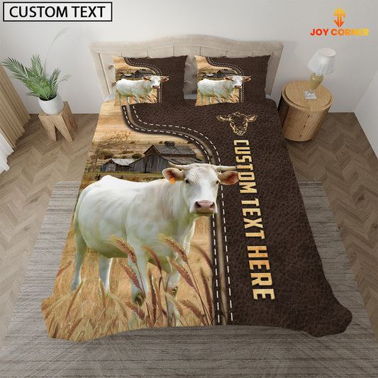 Joycorners Charolais Custom Text Leather Pattern Bedding Set