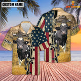 Joycorners Custom Name Holstein Cattle American Flag 3D Shirt