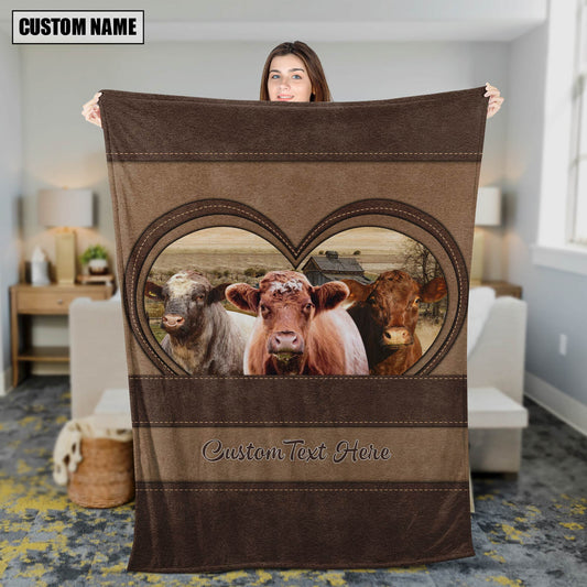 Joycorners Shorthorn In Heart Personalized Name Blanket