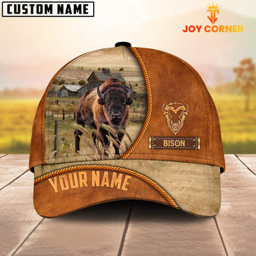 Joycorners Custom Name Bison Leather Pattern Cap