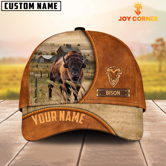 Joycorners Custom Name Bison Leather Pattern Cap