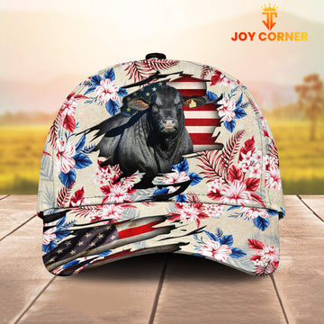 Joycorners Brangus American Flag Flowers Pattern Cap