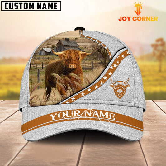 Joycorners Highland Cattle White Pattern Customized Name 3D Cap