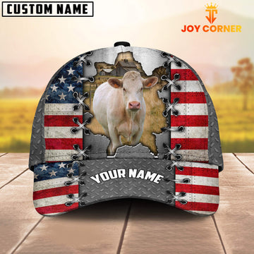 Joycorners Charolais Customized Name US Flag Cap