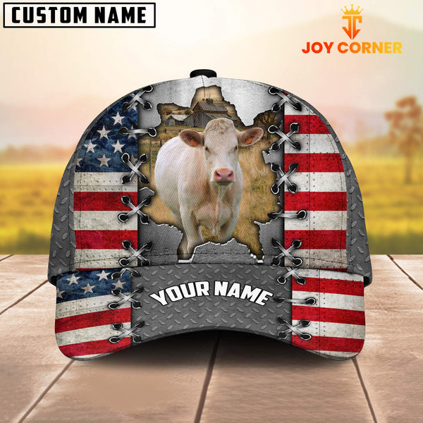 Joycorners Charolais Customized Name US Flag Cap