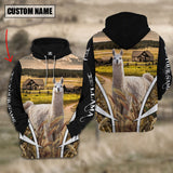 Joycorners Llama Custom Name Meadow Pattern Black Hoodie