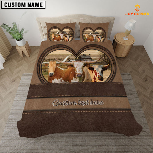 Joycorners Texas Longhorn In Heart Custom Name Bedding Set